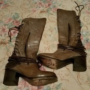 Freebird Coal Leather Lace Up Boots- Grey